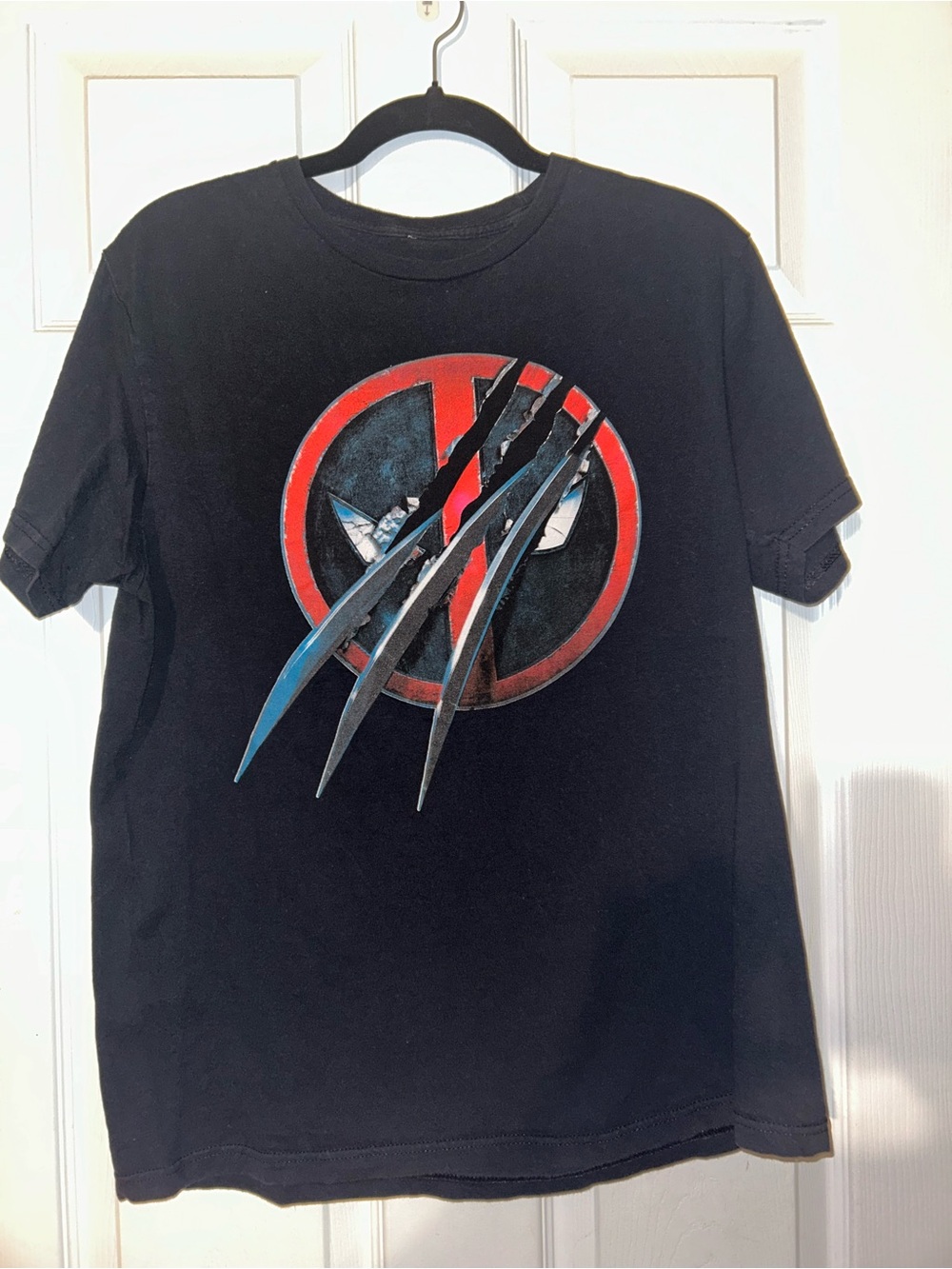 Marvel Black Short Sleeve Tee with Red Circle and Blue Claw Marks